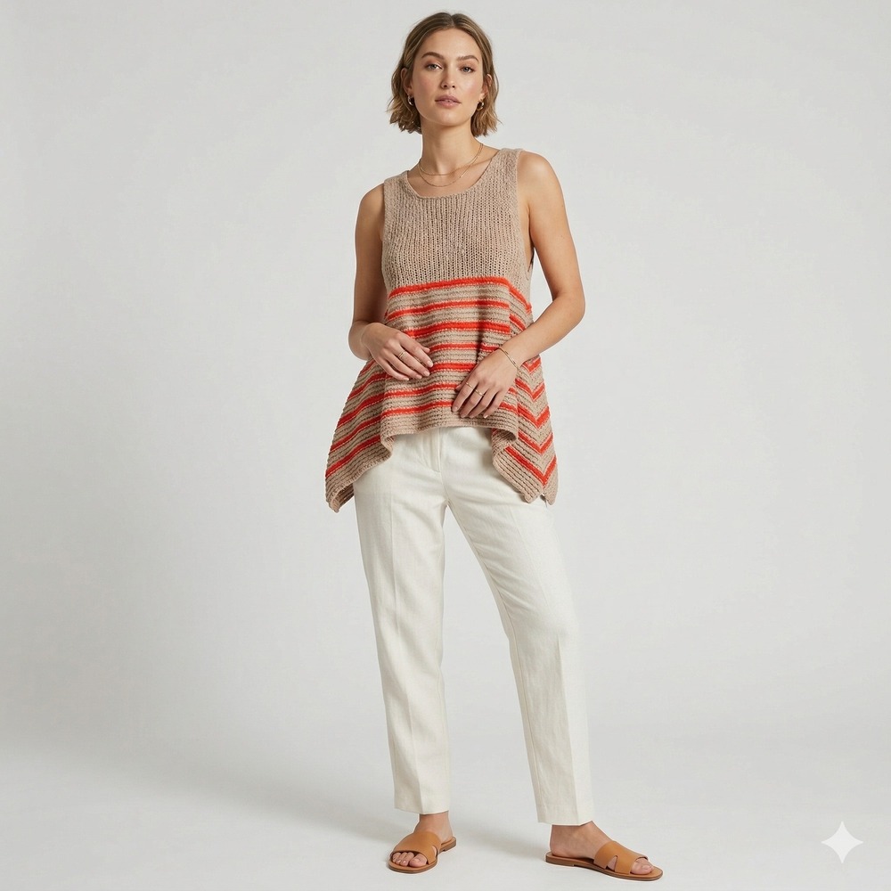 Pilcro Anthropologie Striped Knit Tank Top M Boho Coastal Textured Asymmetrical